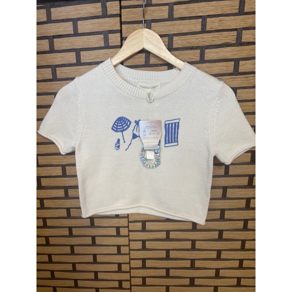 Happily Grey Cream‎ Beach Theme Crop Sweater With Bracelet Set Size Small